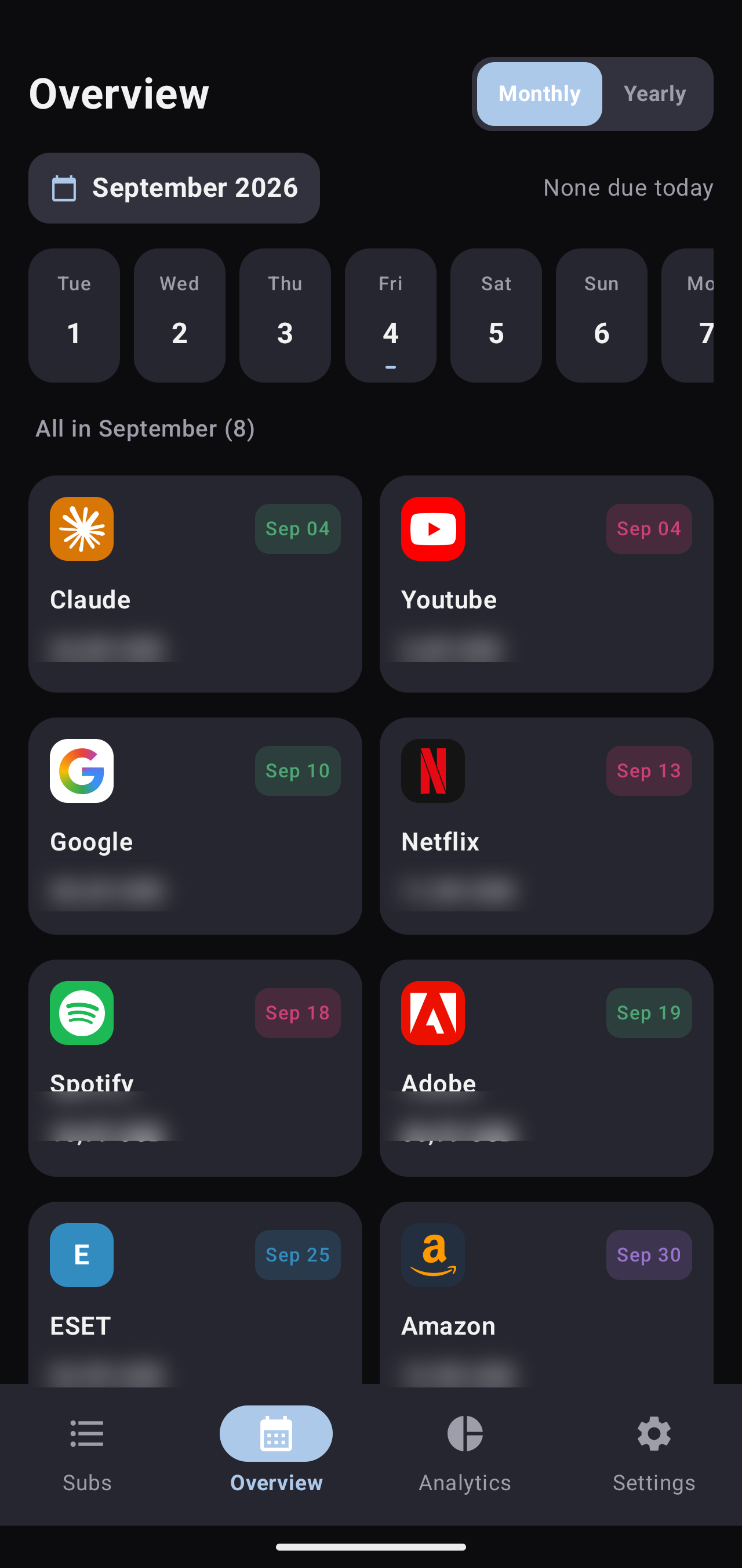 Calendar overview