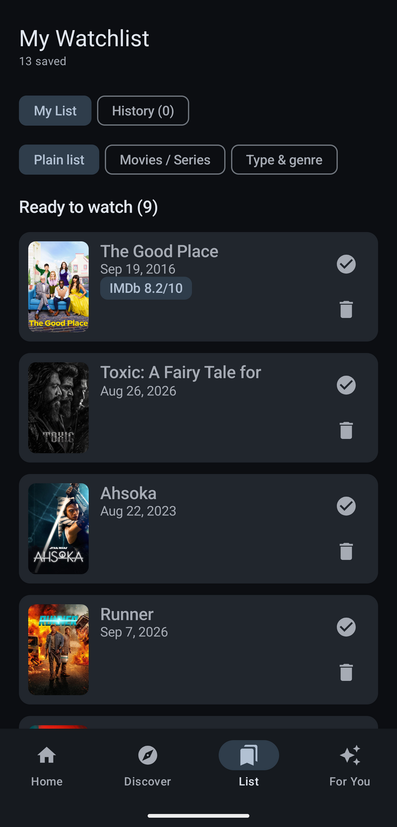 My Watchlist screen